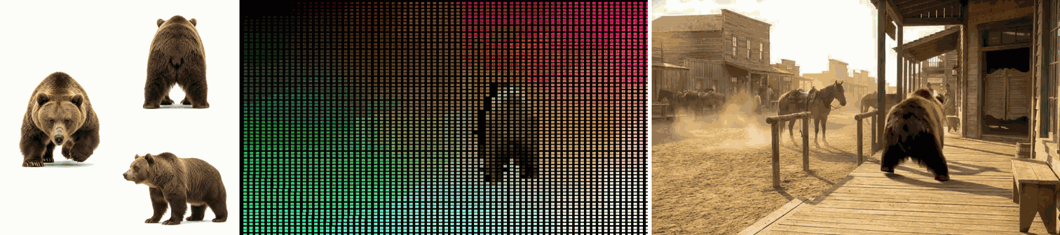 Cowboy across subject bear