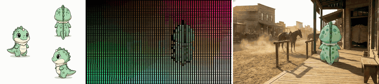 Cowboy across subject dinosaur